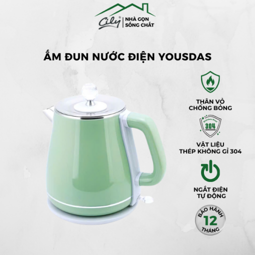 ấm đun nước yousdas 1.8l inox 304
