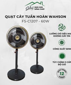 Quạt cây tuần hoàn FS-C1207 màu đen, điều chỉnh chiều cao từ 85 đến 104 cm