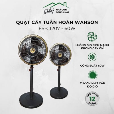 Quạt cây tuần hoàn FS-C1207 màu đen, điều chỉnh chiều cao từ 85 đến 104 cm