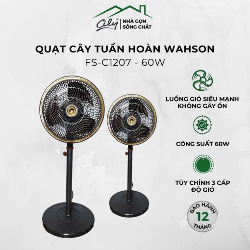 Quạt cây tuần hoàn FS-C1207 màu đen, điều chỉnh chiều cao từ 85 đến 104 cm