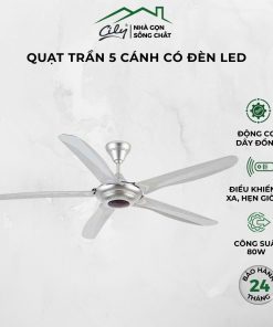 Quạt trần 5 cánh có đèn LED màu bạc điều khiển từ xa – Cily.com.vn