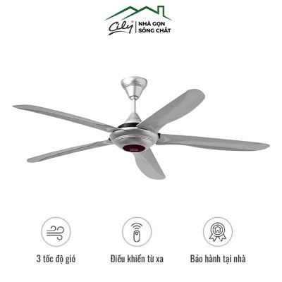 Quạt trần 5 cánh có đèn LED màu bạc điều khiển từ xa – Cily.com.vn