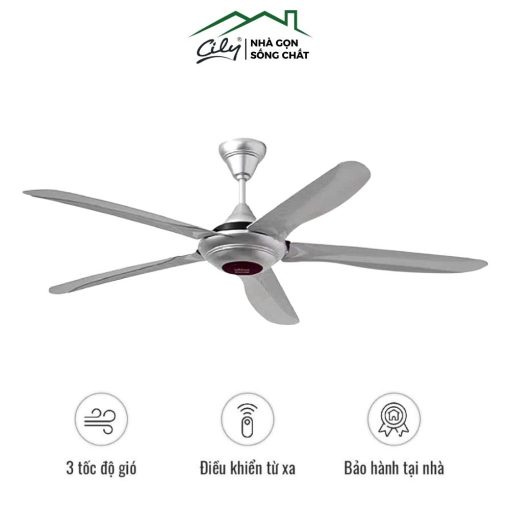 Quạt trần 5 cánh có đèn LED màu bạc điều khiển từ xa – Cily.com.vn