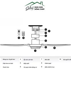 Quạt trần 5 cánh có đèn LED màu bạc điều khiển từ xa – Cily.com.vn