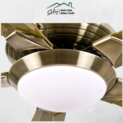 Quạt trần 5 cánh màu đồng có đèn LED cao cấp Cily – động cơ dây đồng 90W, điều khiển từ xa