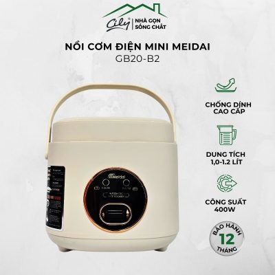 Nồi cơm điện mini Meidai GB20-B2 1L thiết kế nhỏ gọn màu trắng ngà