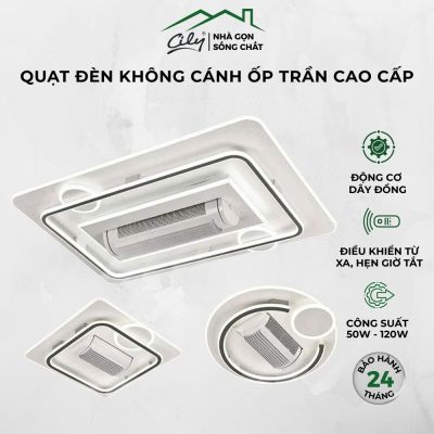Quạt đèn không cánh ốp trần LED 3 chế độ, xoay 180 độ, điều khiển từ xa – Cily.com.vn