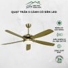 Quạt trần 5 cánh màu đồng có đèn LED cao cấp Cily – động cơ dây đồng 90W, điều khiển từ xa