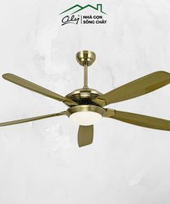 Quạt trần 5 cánh màu đồng có đèn LED cao cấp Cily – động cơ dây đồng 90W, điều khiển từ xa