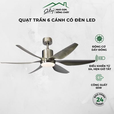 Quạt trần đèn pha lê 6 cánh acrylic trong suốt điều khiển từ xa – Cily.com.vn