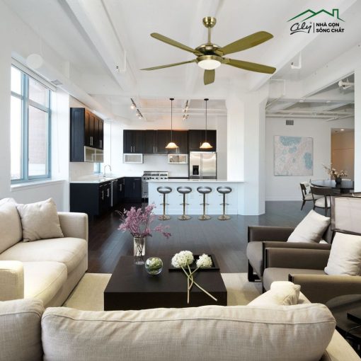 Quạt trần 5 cánh màu đồng có đèn LED cao cấp Cily – động cơ dây đồng 90W, điều khiển từ xa
