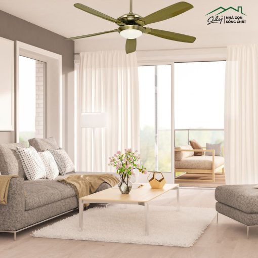 Quạt trần 5 cánh màu đồng có đèn LED cao cấp Cily – động cơ dây đồng 90W, điều khiển từ xa