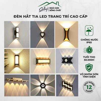 Đèn LED hắt tường trang trí cao cấp IP65 ánh sáng 3000K RGB vỏ nhôm đúc chống nước dùng ngoài trời ban công hành lang